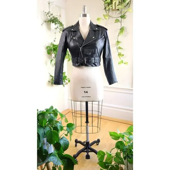 Vintage 1980s 1990s WILSONS LEATHER Jacket 80s 90s Black Moto Punk Cropped